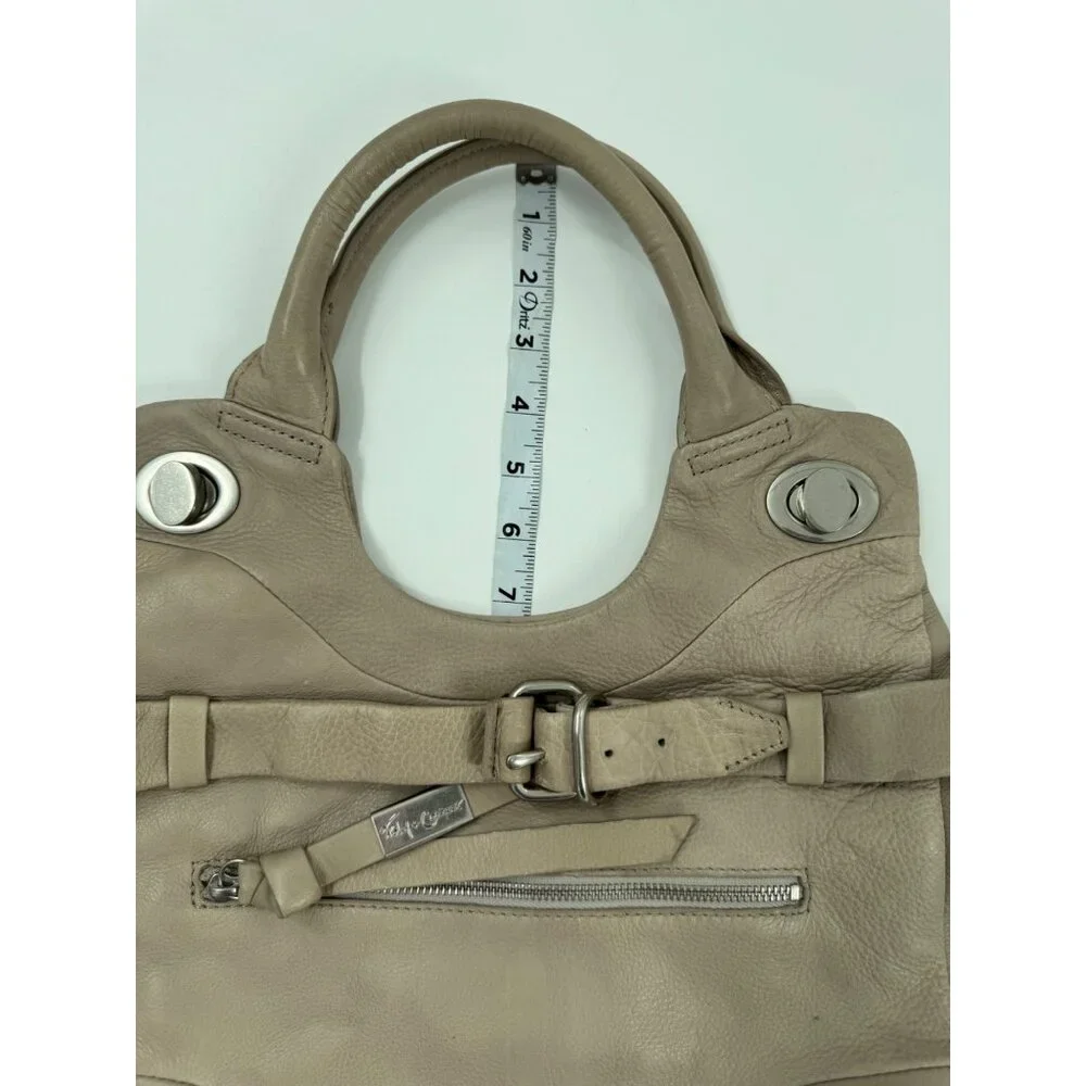 Foley + Corinna Jet Setter Taupe Leather Shoulder Bag With Front Zipper Pocket